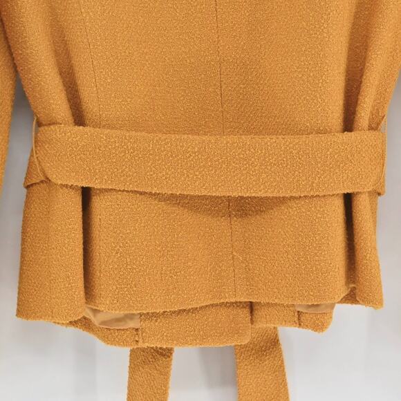 JONES NY Womens Tweed Wool Jacket Size 4 Petite Gold Yellow Belted Button Retro - Picture 13 of 13